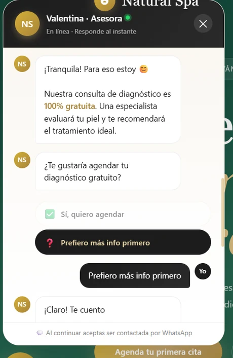 El asistente propone agendar un diagnóstico gratuito