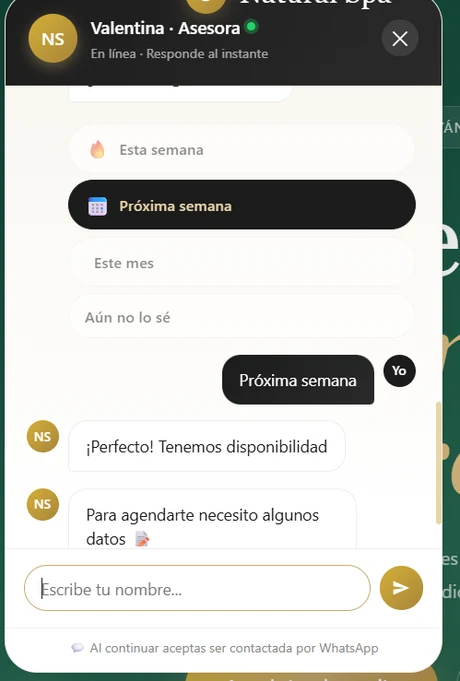 El asistente muestra disponibilidad y pide los datos para reservar